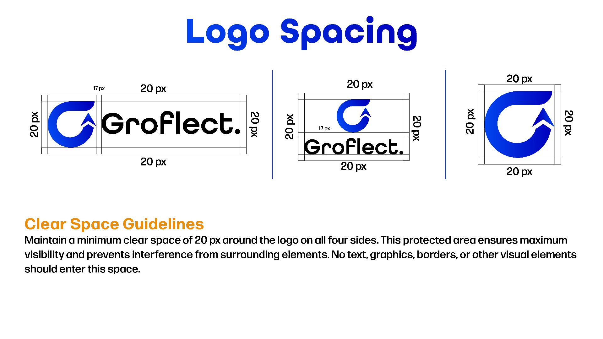 Groflect brand identity, UI UX and marketing collateral design for a business growth application
