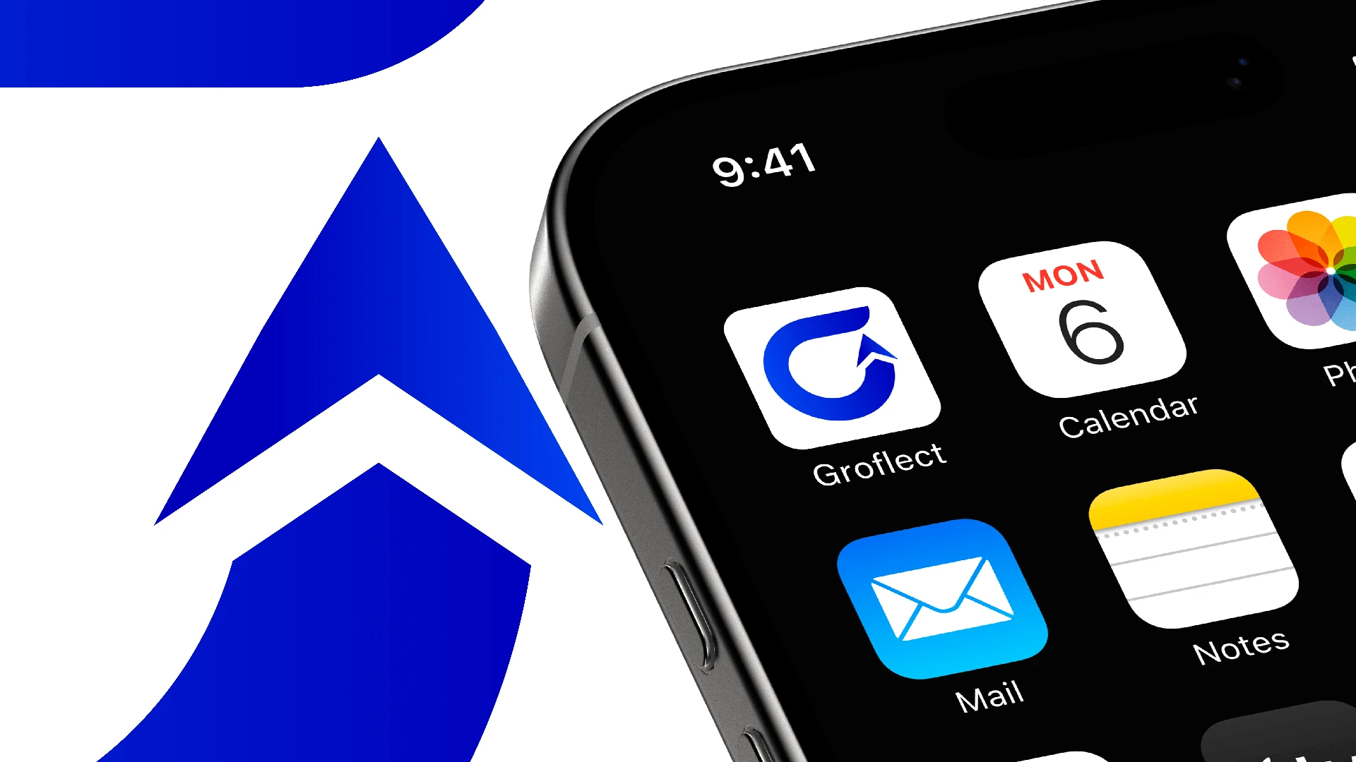 Groflect brand identity, UI UX and marketing collateral design for a business growth application